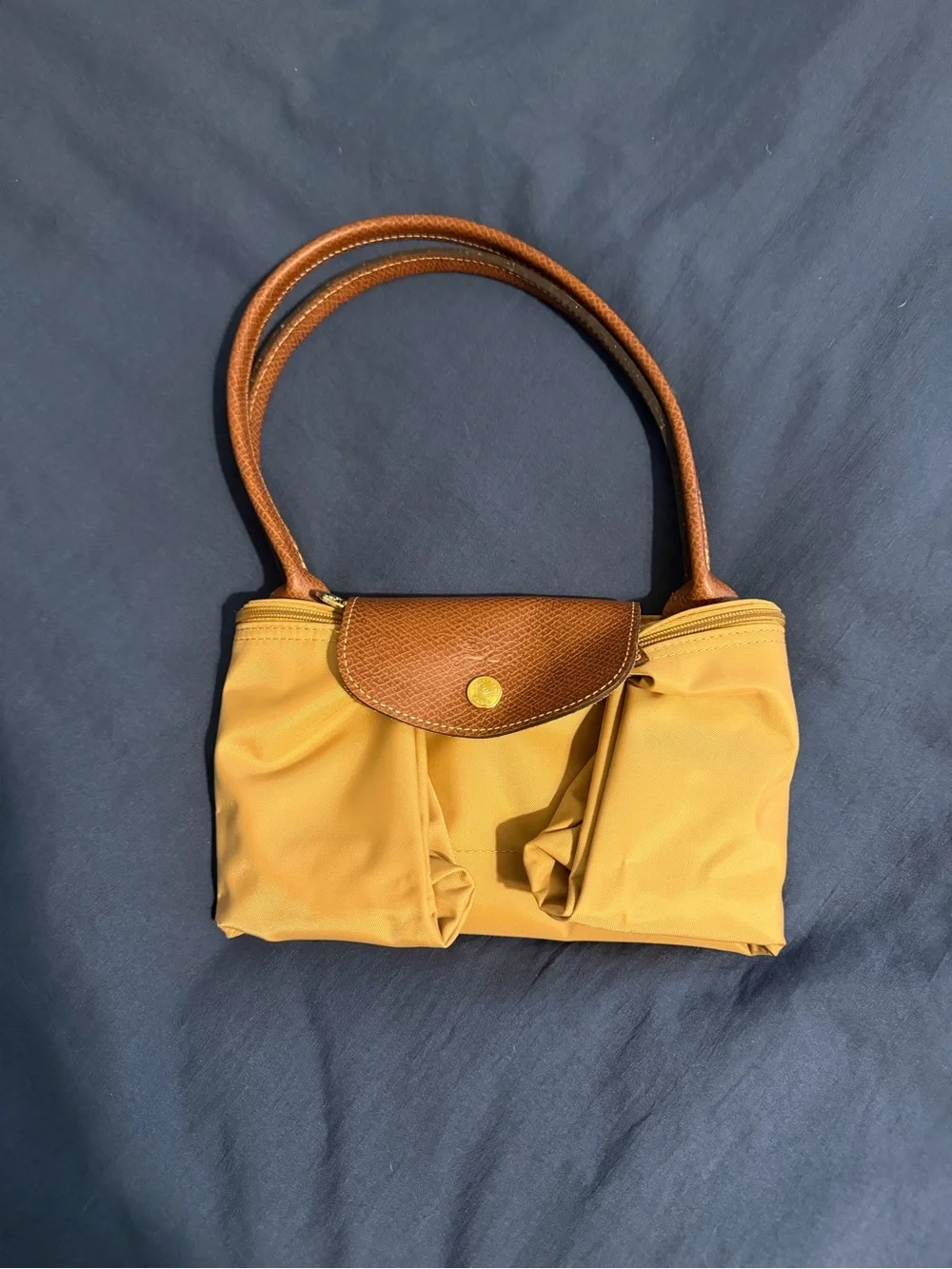Longchamp Tan Nylon Tote with Brown Leather Trim - Le Pliage M